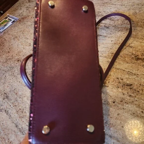 Kate Spade Mini Reiley Laurel Way Glitter Bag Satchel Crossbody in Red Burgundy - Picture 9 of 11